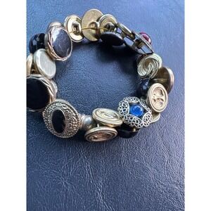 Handmade Button Bracelet Magnetic Clasp Mixed Metal & Cabochon Buttons‎ Artesian
